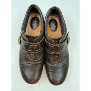 Clarks Artisan Brown Leather Mary Jane Adjustable Comfort Shoes Womens 6.5